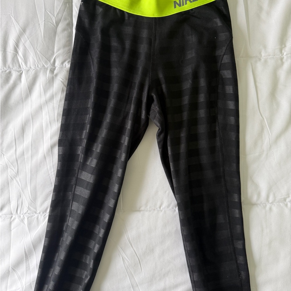 Nike Black and Neon Green Leggings